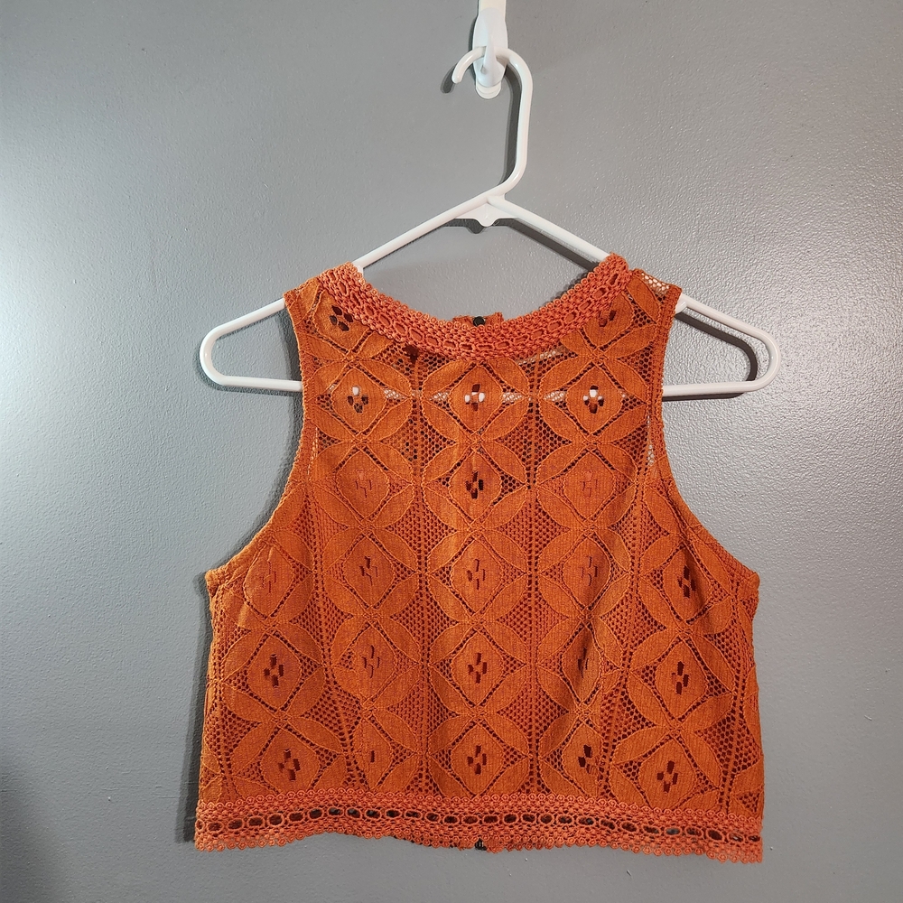 Taylor & Sage Burnt Orange Lace Crop Top